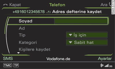 Telefon numarasının adres defterine kaydedilmesi